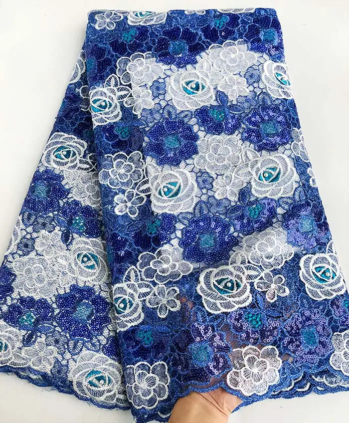 Sequins African French Lace Tulle Fabric-5 yards Nigerian Sewing Dress