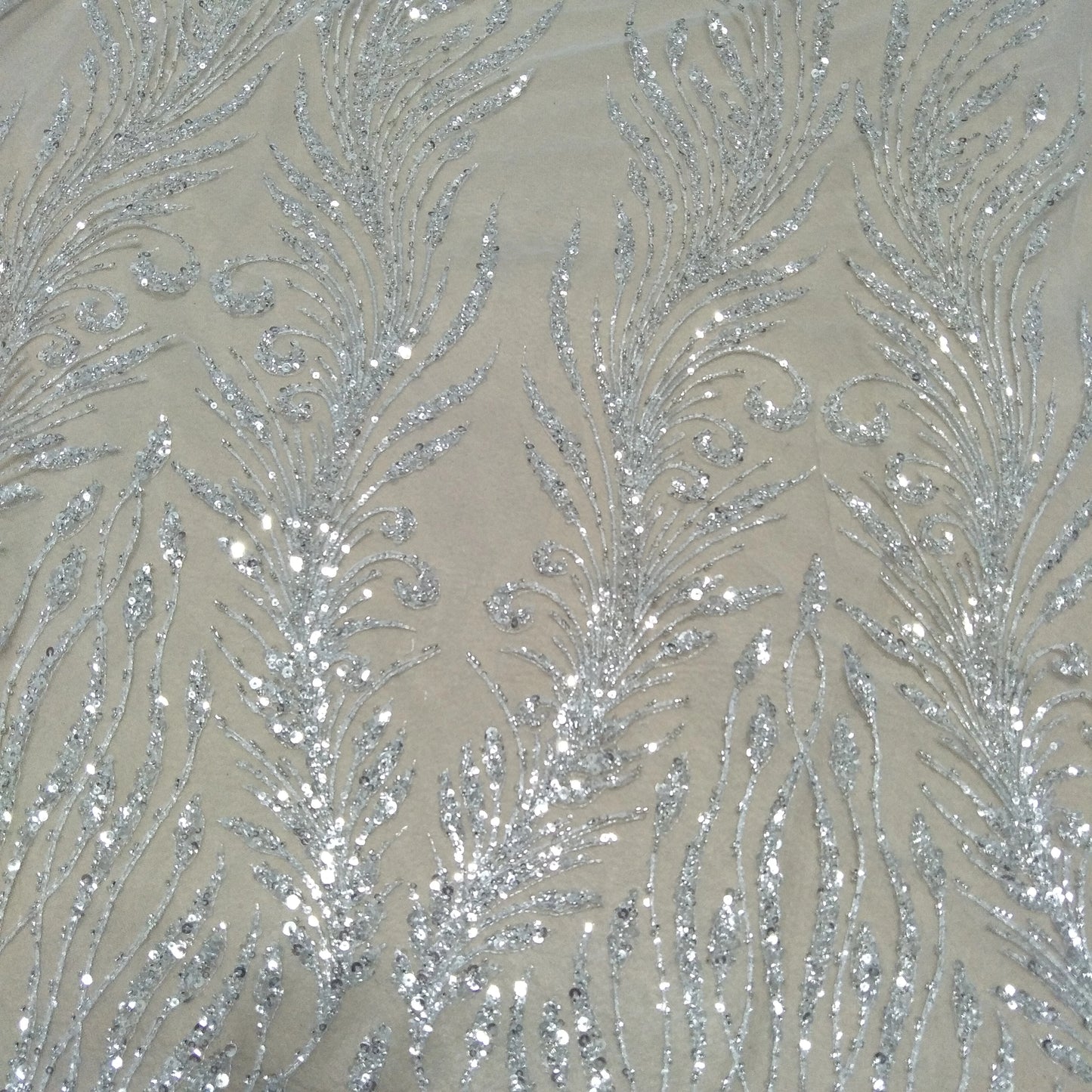 Bridal lace fabric-silver beading and sequins lace fabric-130cm