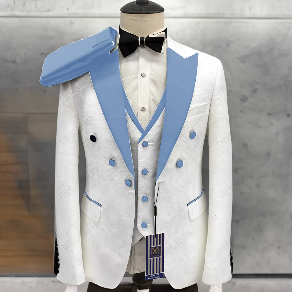 Elegant Men's Suit 3 Piece Jacquard Blazer Wedding Tuxedo