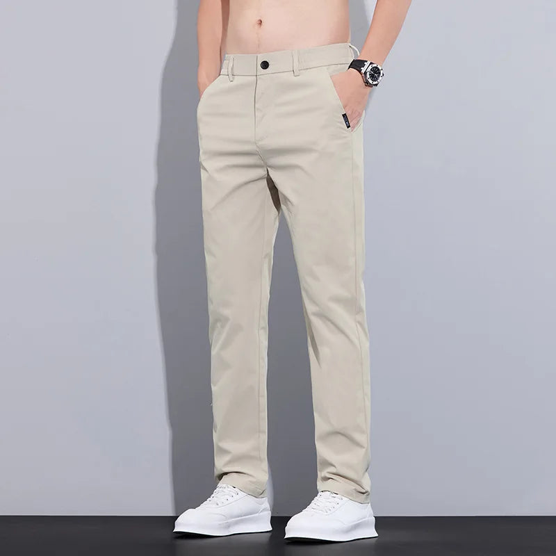 Men's Casual Pants Thin Ice Silk Summer Slim Straight Pants Breathable Quick-drying Light Fashionable Business Casual Pants