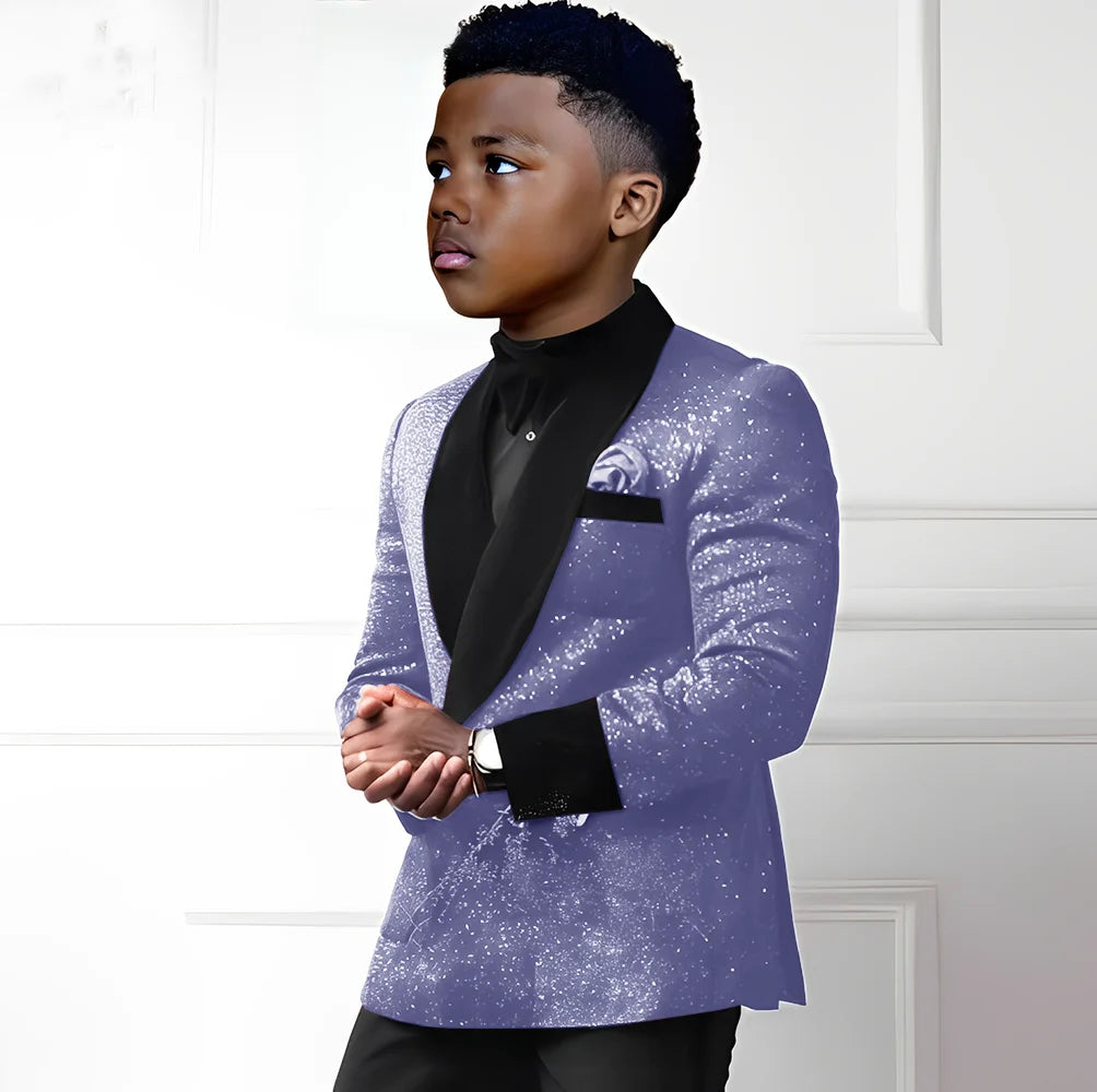 Sequin Boy's Suit 2 Piece Set-Double Breasted Blazer & Pants