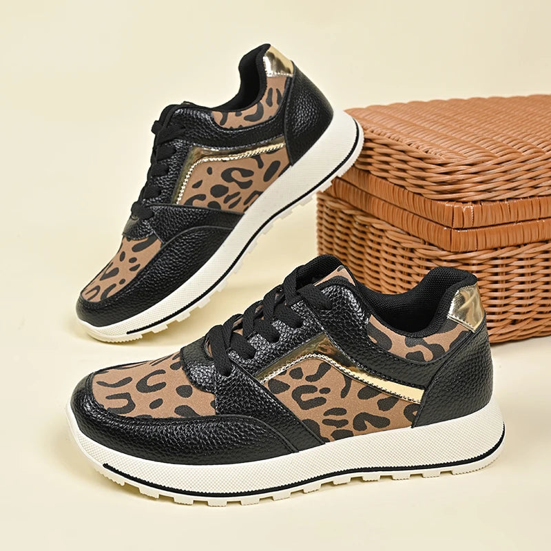 Leopard Print Platform Sneakers-Bottom Vulcanized Shoes