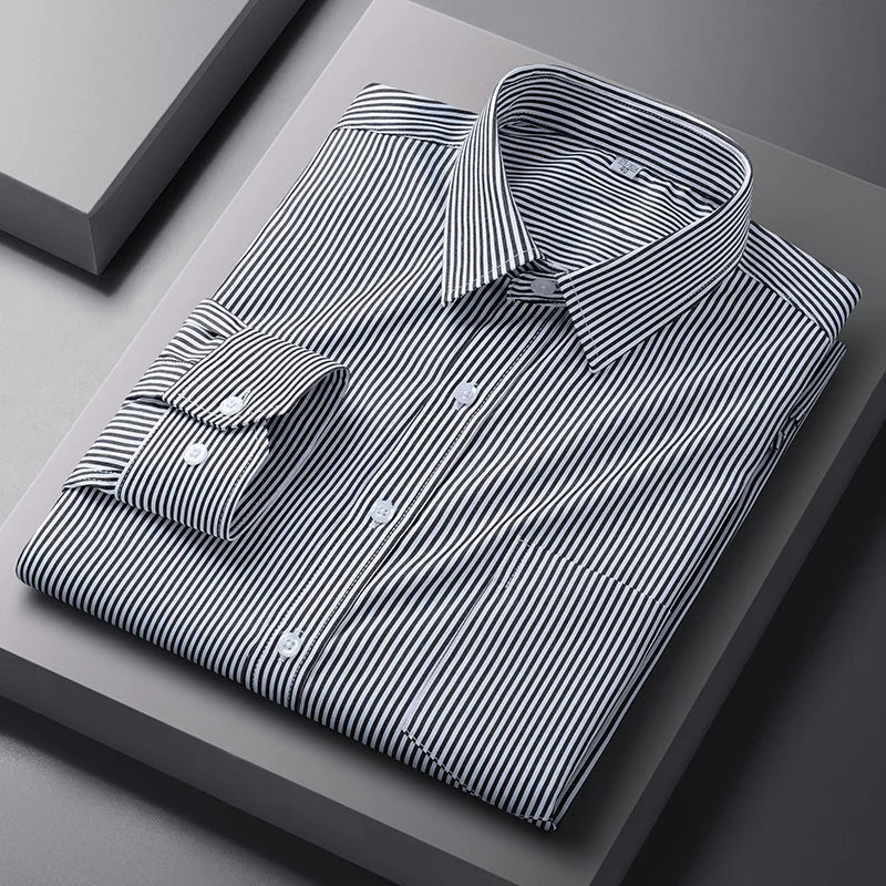 Men's Formal Shirt-Long Sleeve Solid Color Striped Anti-Wrinkle Shirt S-4XL