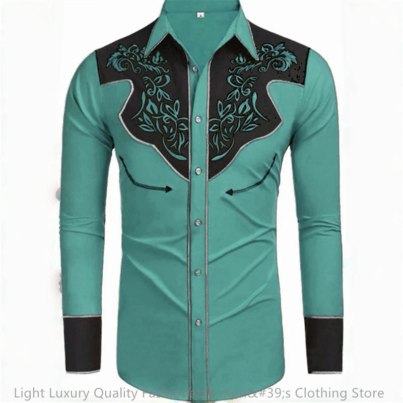 Men's long-sleeved shirt-retro western denim soft fabric