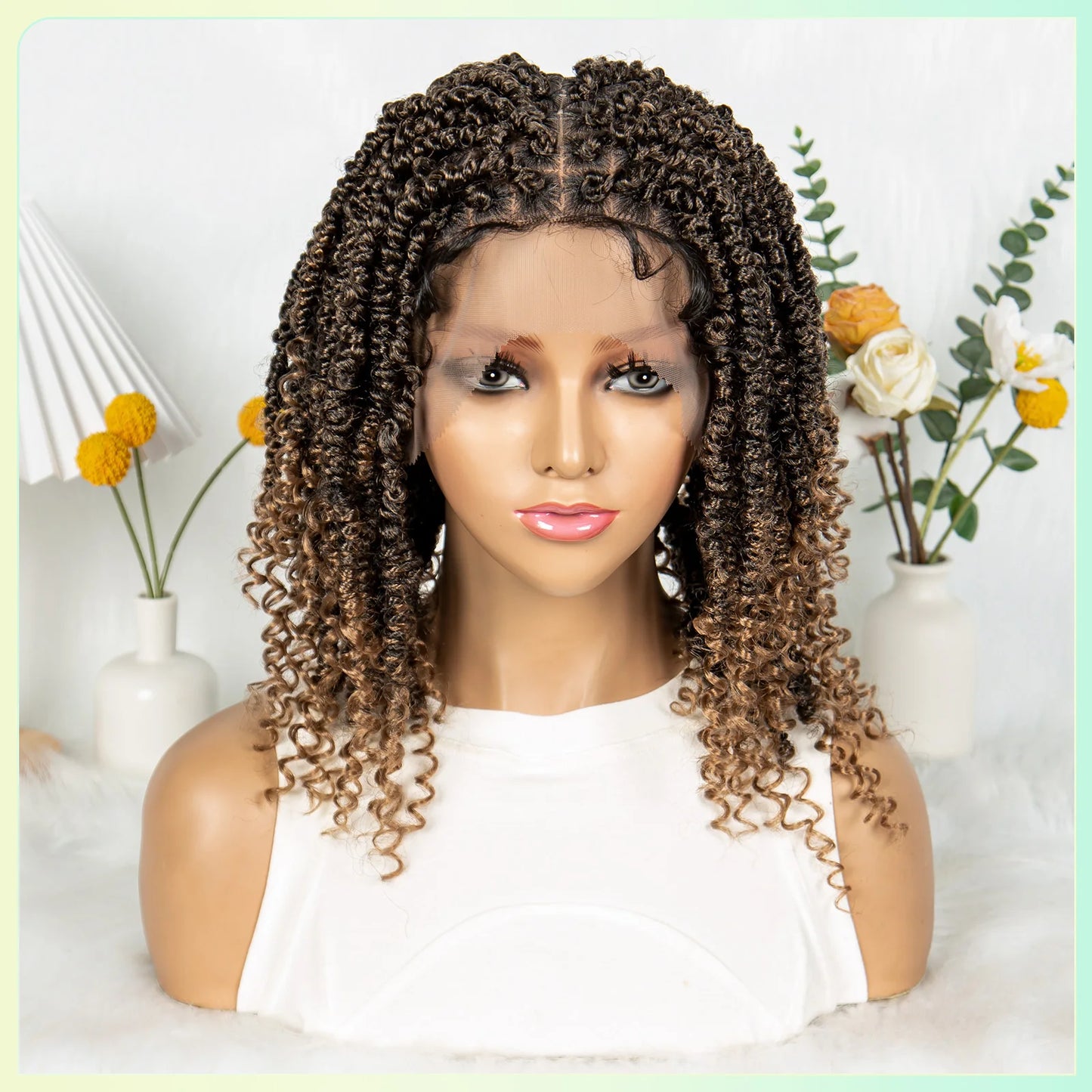 14Inch Full Lace Braided Synthetic Lace Frontal Twisted Braids Wigs with Baby Hair