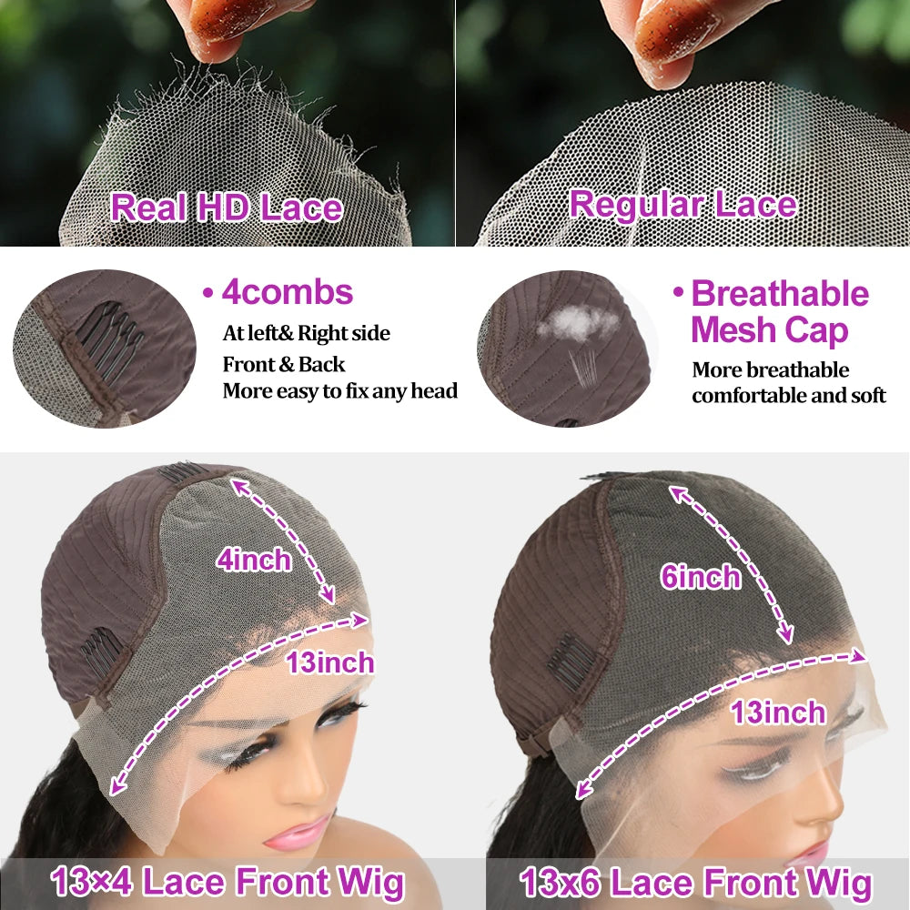 Loose Deep Wave 13x4,13x6 HD Transparent Human Hair Wig 180-250% Density