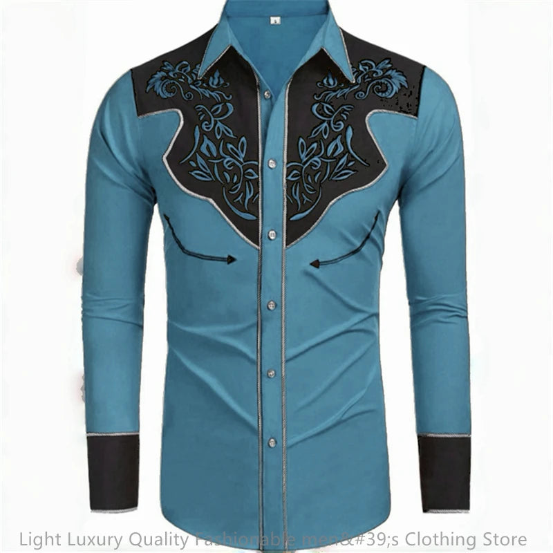 Men's long-sleeved shirt-retro western denim soft fabric