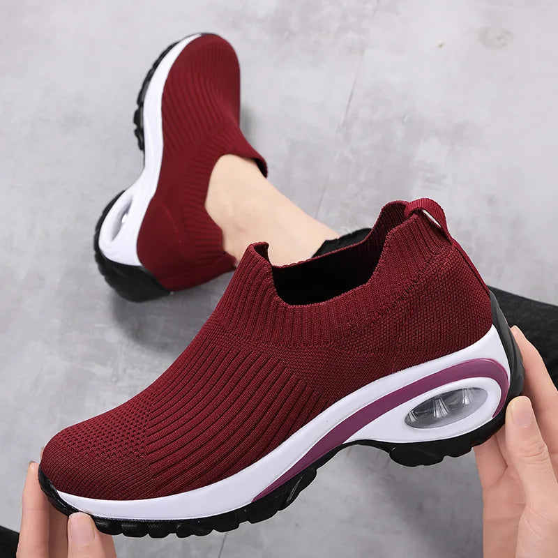 Wedge Platform Sneakers fot Women-Cushion Running Mesh Breathable Vulcanized Shoes