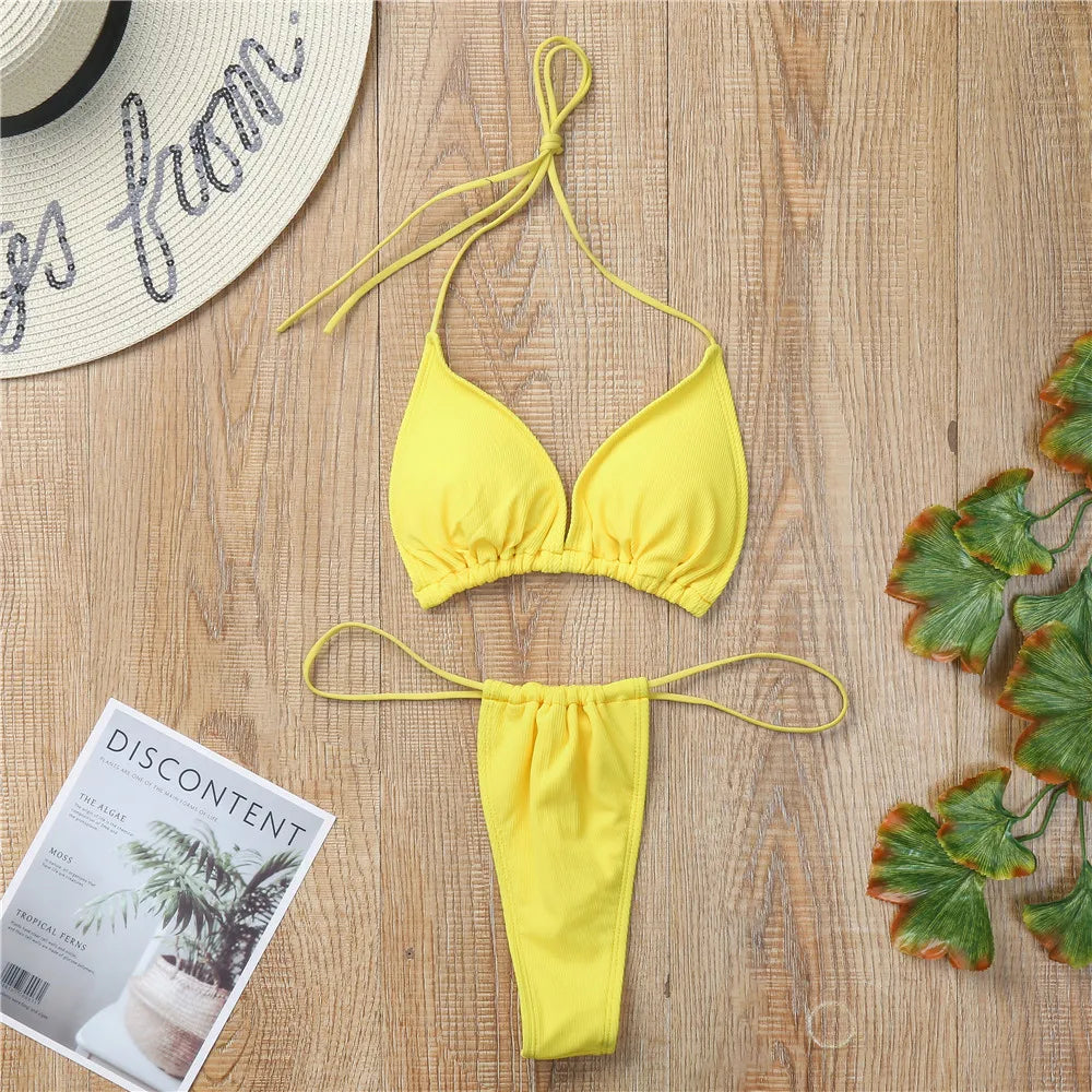 Women's Hot and Spicy Solid Color Triangle Bikini