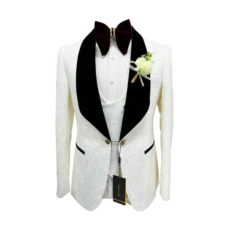 3 Pcs Floral Suits For Men-Slim Fit Shawl Lapel Wedding Tuxedo