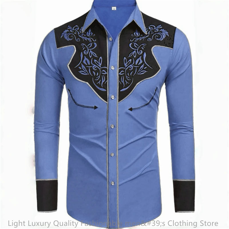 Men's long-sleeved shirt-retro western denim soft fabric