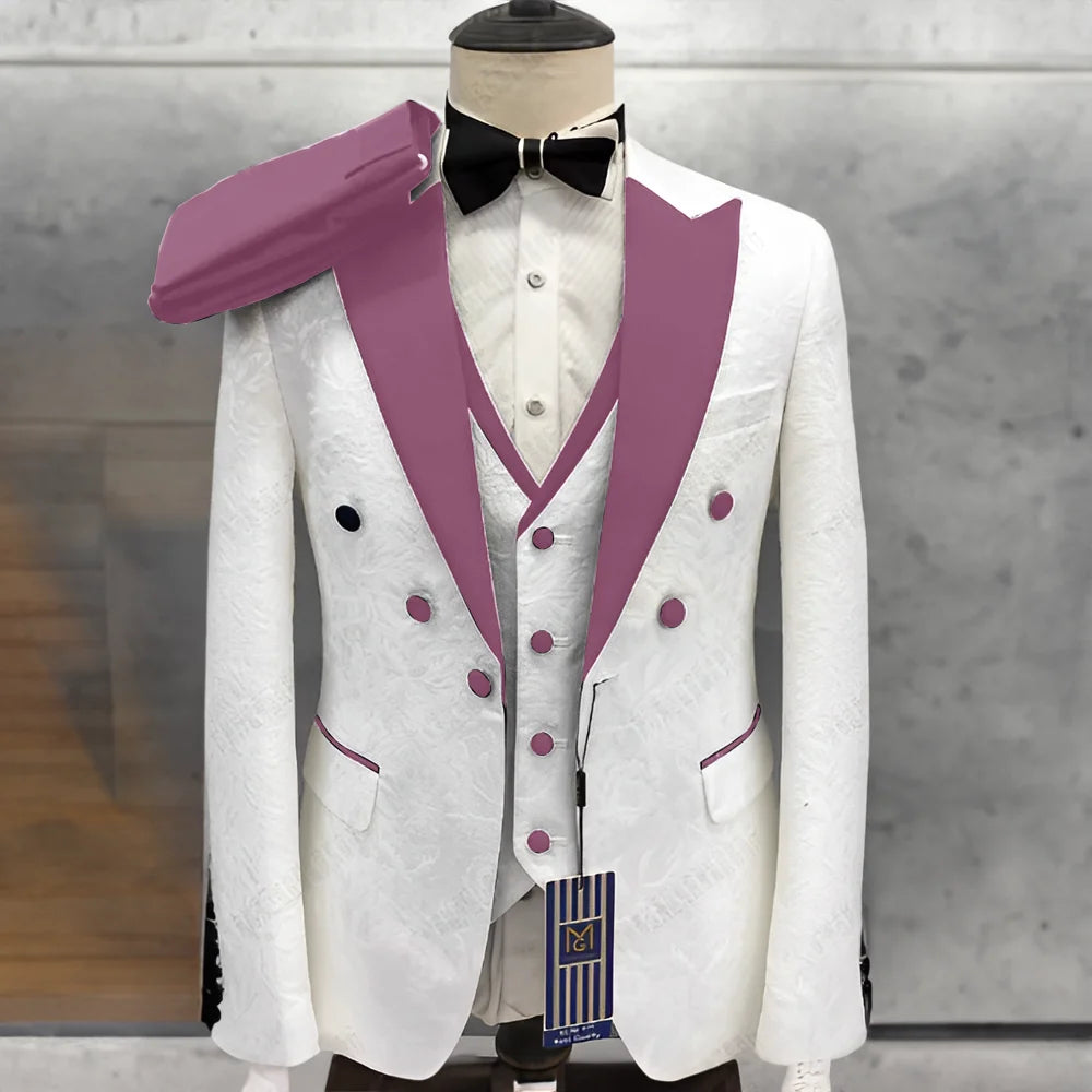 Elegant Men's Suit 3 Piece Jacquard Blazer Wedding Tuxedo