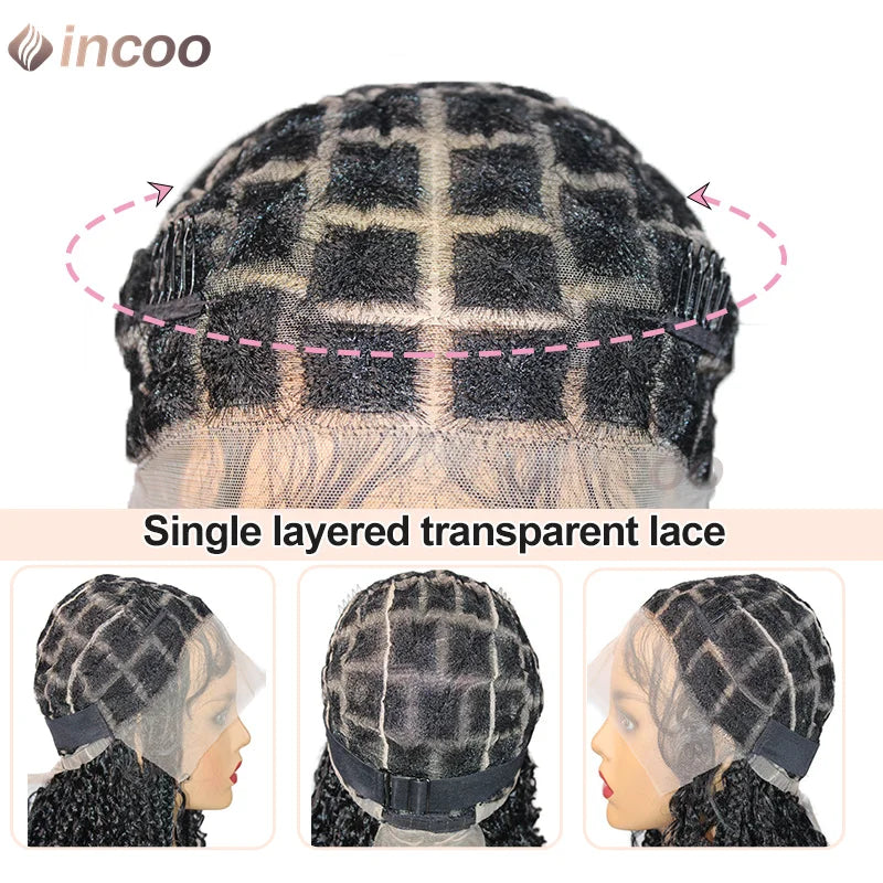 12" Short Bob Boho Braided Wigs Synthetic-360 Full Lace Front Wi