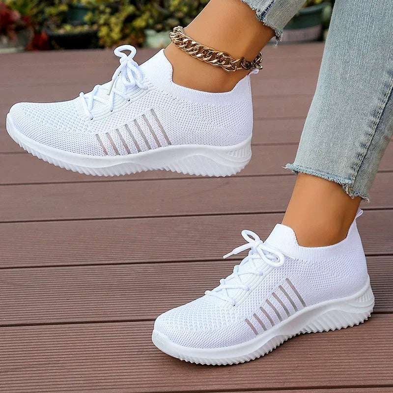 Breathable White Sneakers for Women-Comfort Slip On Tennis Running Shoes