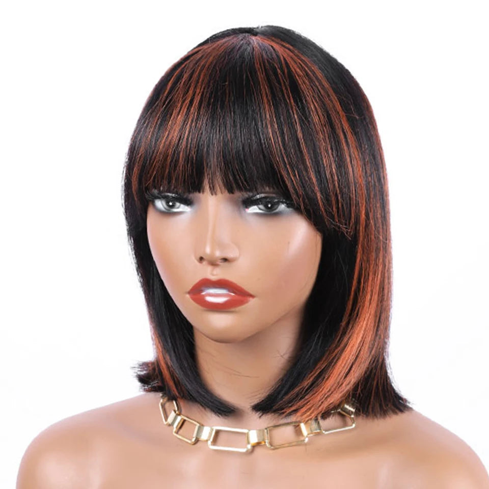 Human Hair Short Bob Wig-Straight Wigs With Bang