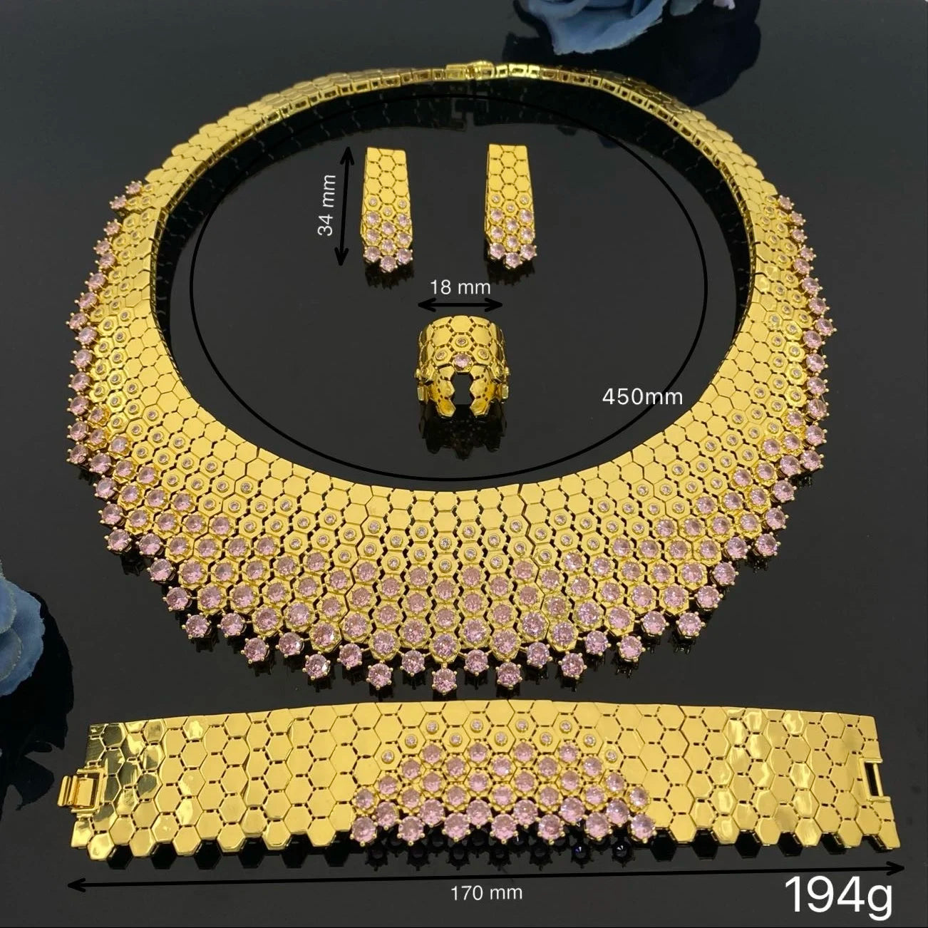 Timeless Elegant Jewelry Set 4-Piece Zirconia Necklace Earrings Bracelet Ring Plated