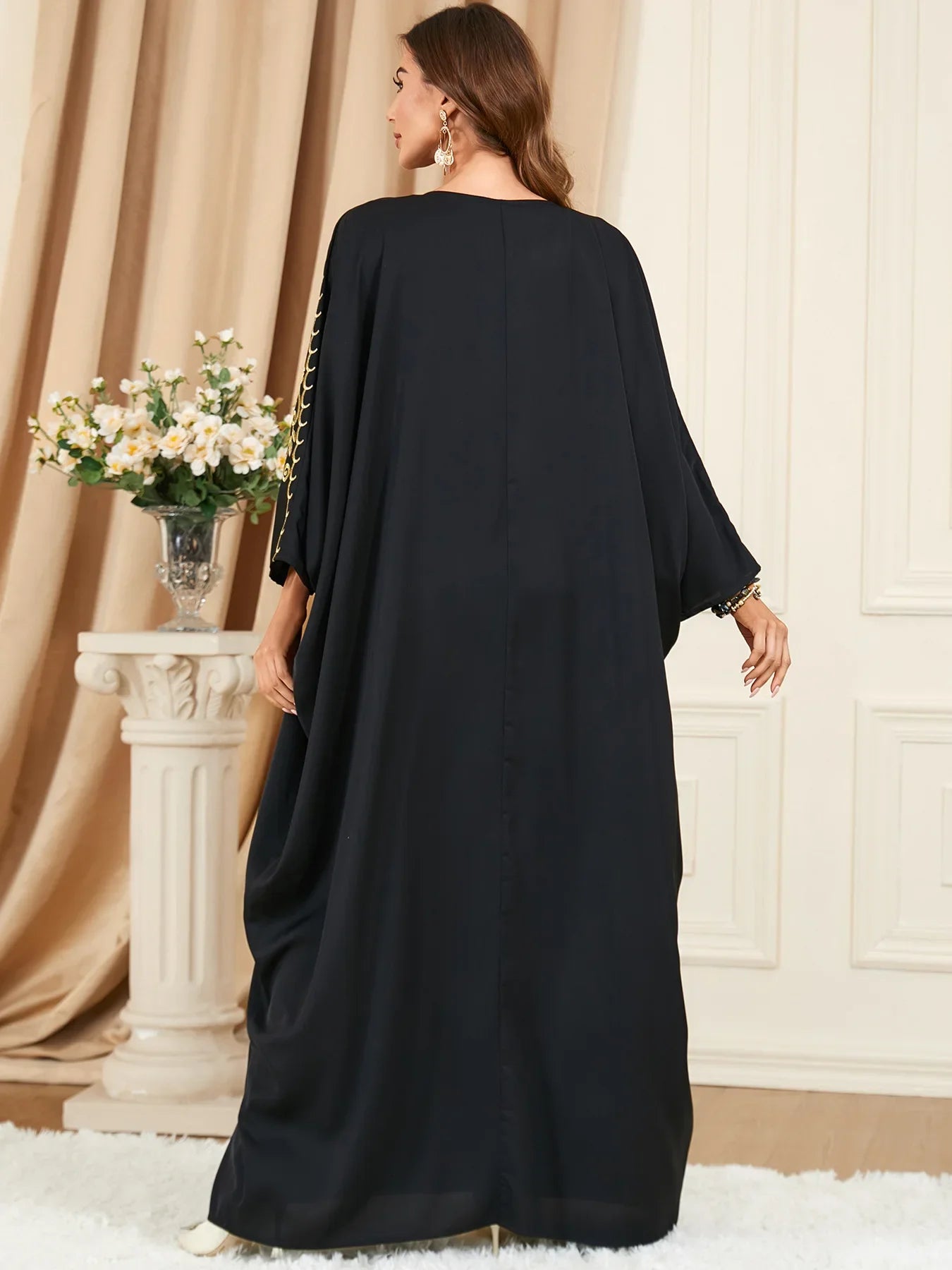 Eid Arab Muslim Party Dress for Women-Abaya Bat Sleeve Jalabiya Long Dresses