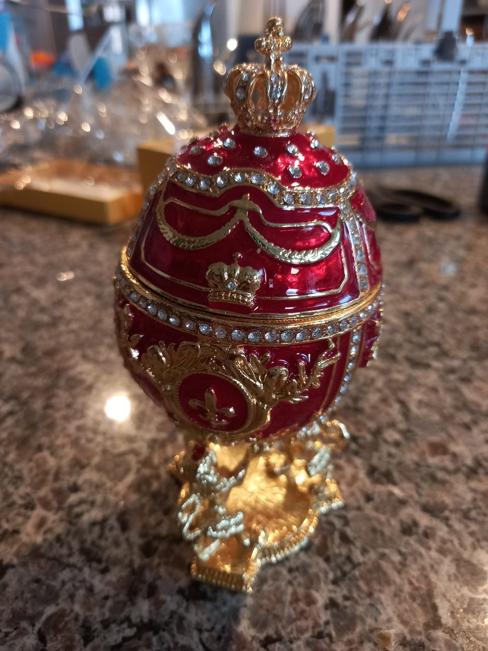 Big red Metal Faberge inspired home decor (Danish egg replica)