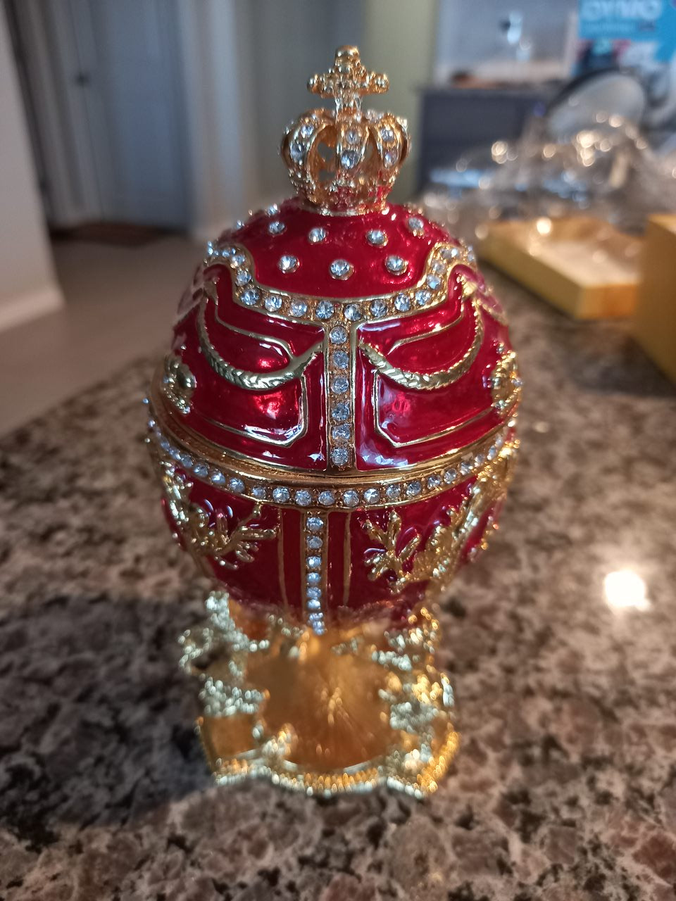 Big red Metal Faberge inspired home decor (Danish egg replica)