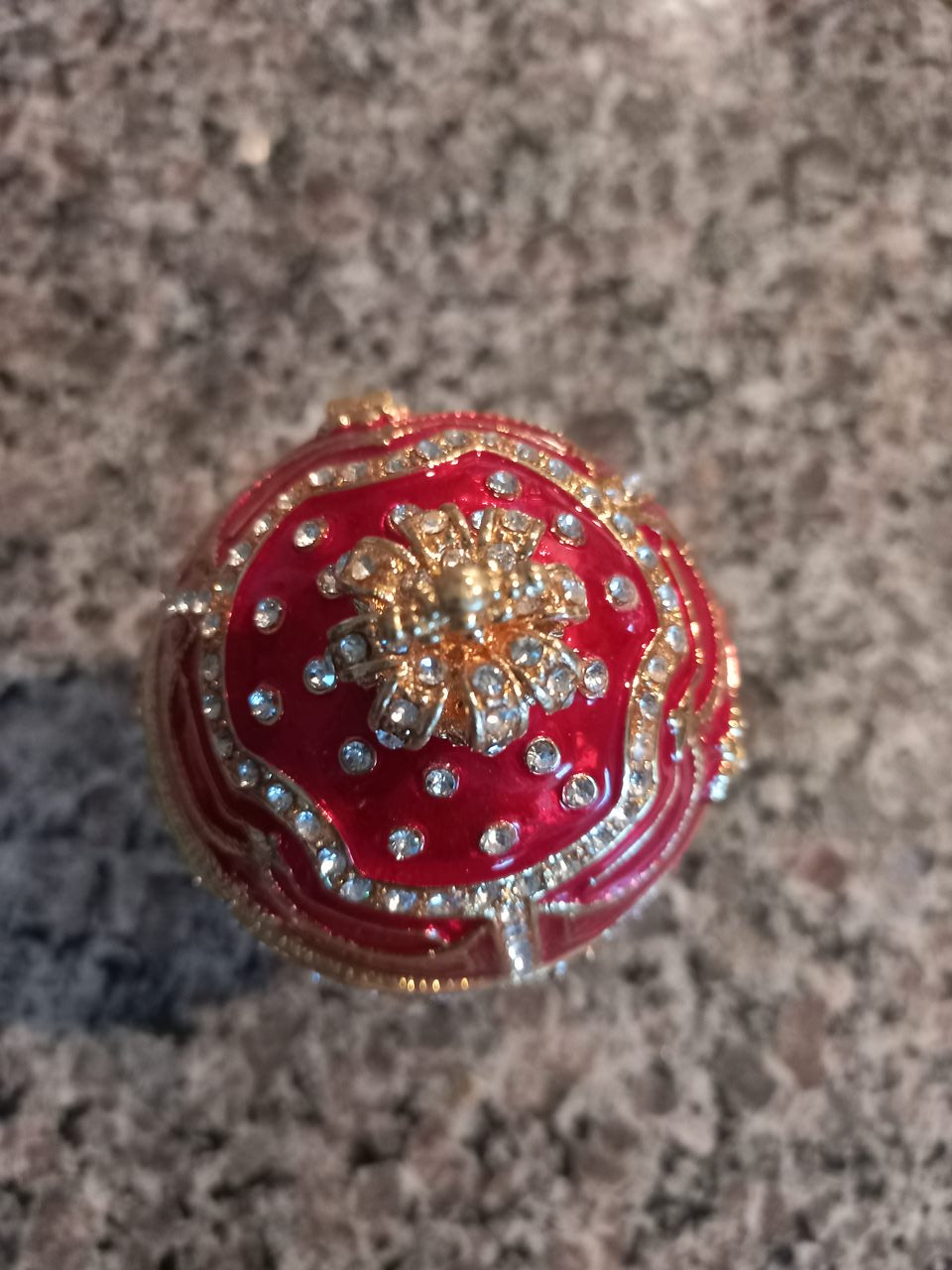 Big red Metal Faberge inspired home decor (Danish egg replica)