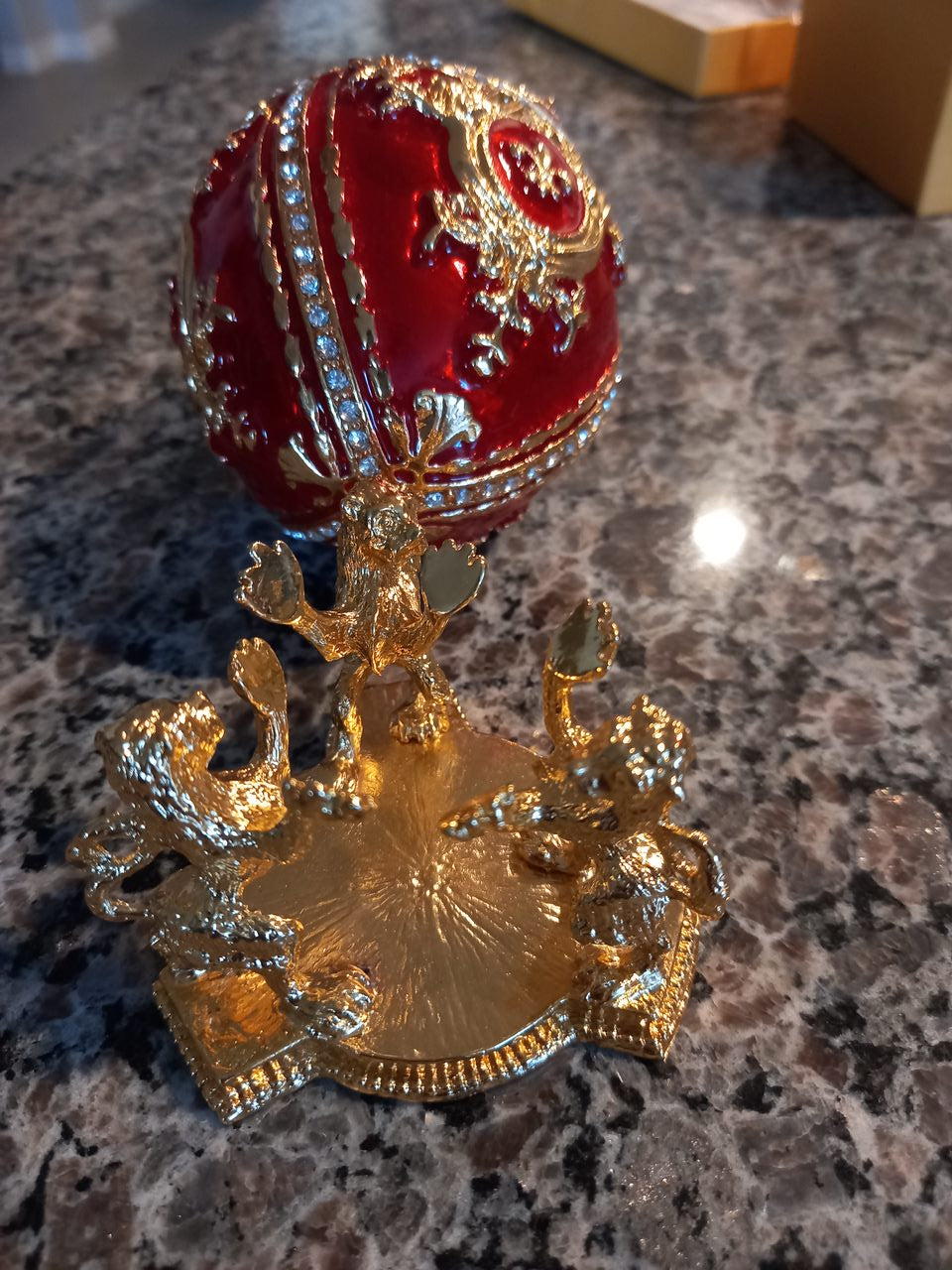 Big red Metal Faberge inspired home decor (Danish egg replica)