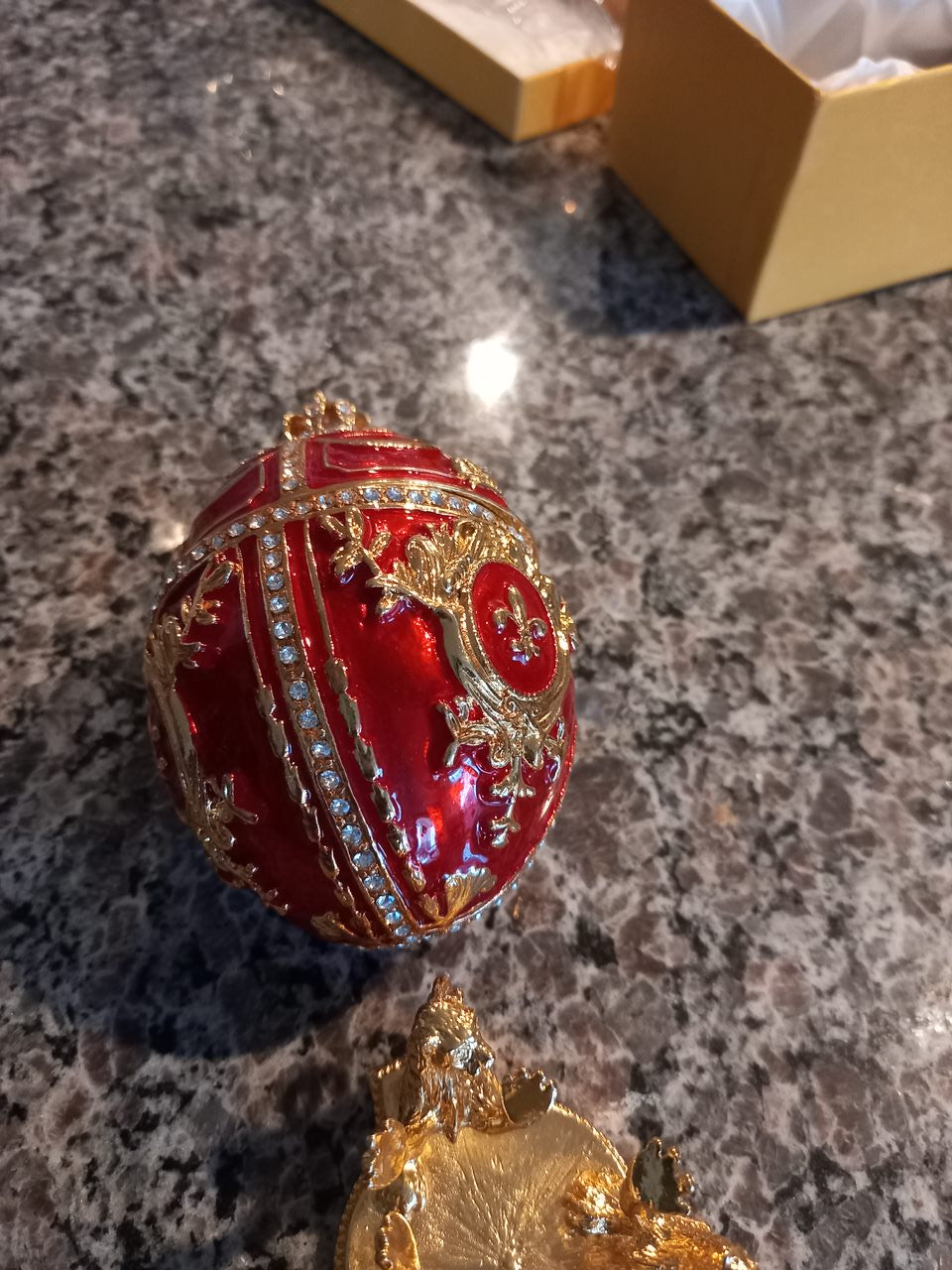 Big red Metal Faberge inspired home decor (Danish egg replica)