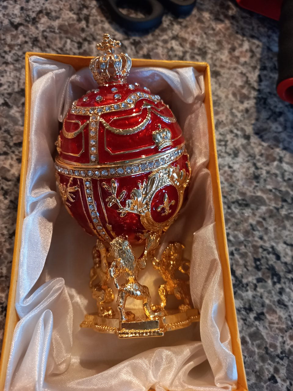 Big red Metal Faberge inspired home decor (Danish egg replica)