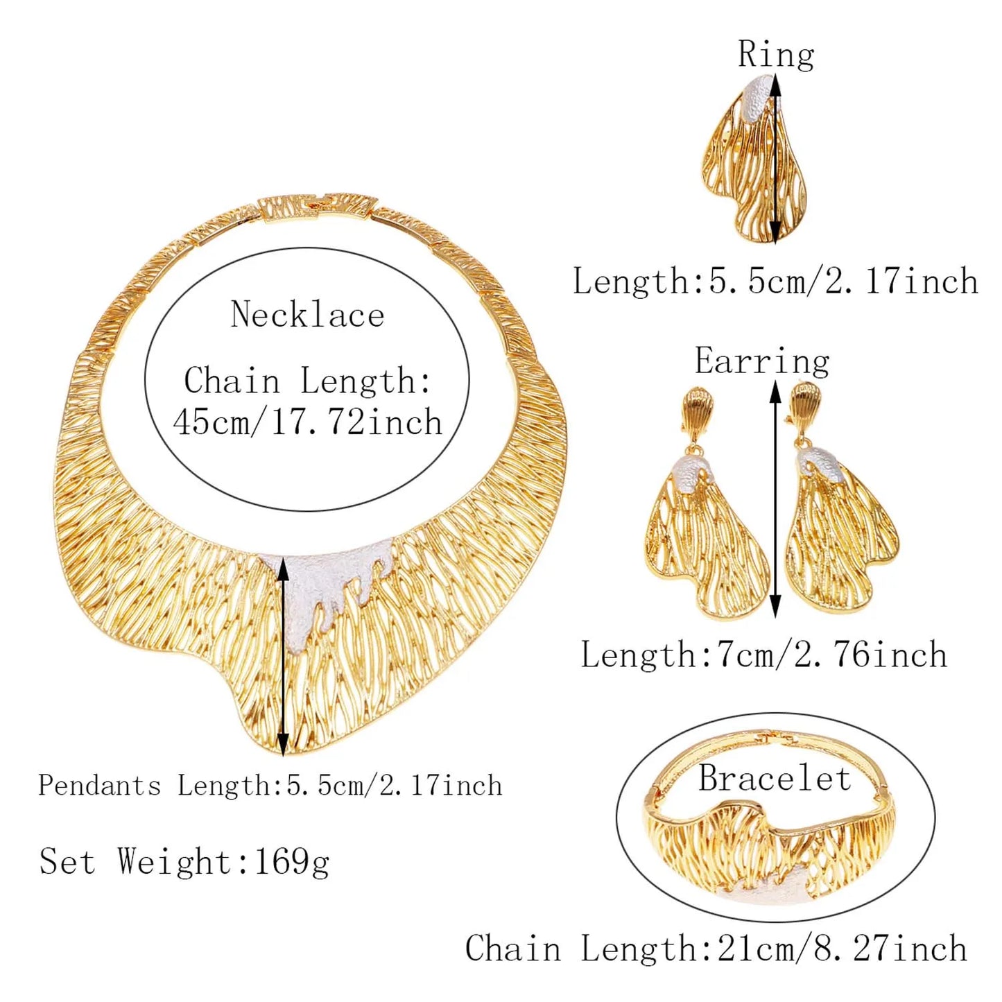 Women's Jewelry Set-Italian Gold Plated Round Two Tone Bracelet Earrings Ring