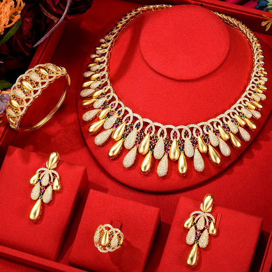 Sequins Luxury Africa Jewelry Set for Women - Zircon Wedding Bridal Gift Set