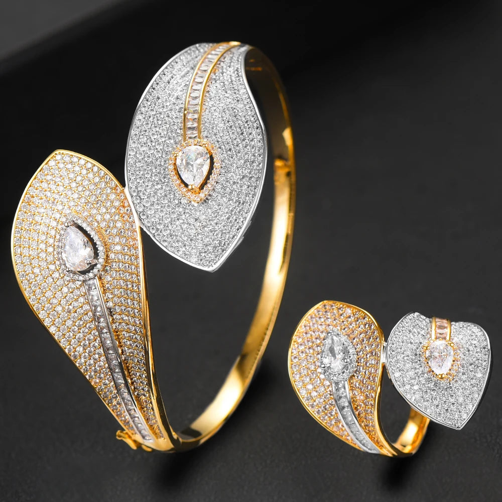 Spain Snake Leaf Bangle Ring Jewelry Set For Women