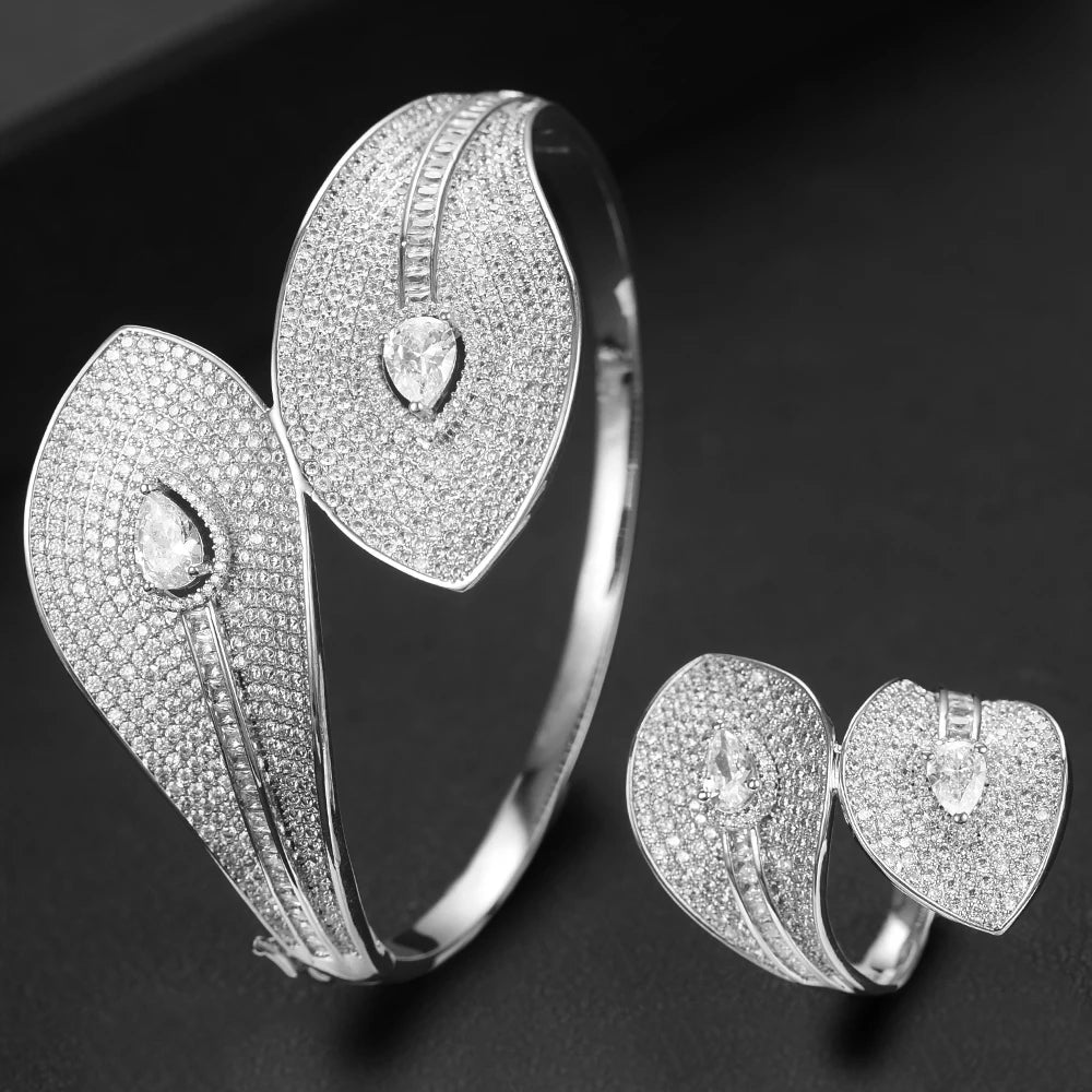 Spain Snake Leaf Bangle Ring Jewelry Set For Women