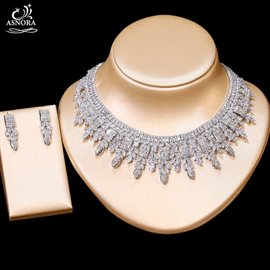 Elegant Women's Jewelry Set with Cubic Zirconia Earrings and Necklace