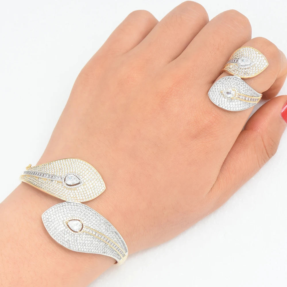Spain Snake Leaf Bangle Ring Jewelry Set For Women