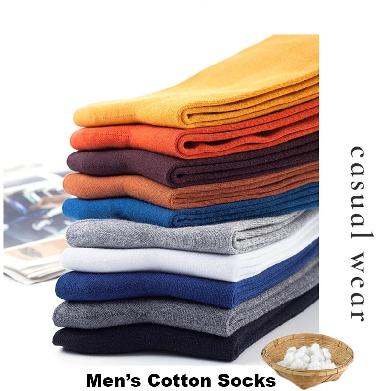 10 Pairs High Quality Men's Cotton Socks Size 38-45, Long Socks