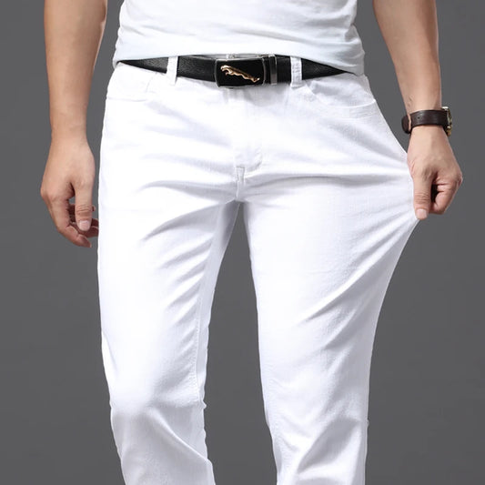Men's White Jeans Casual Classic Style Slim Fit Soft Trouser