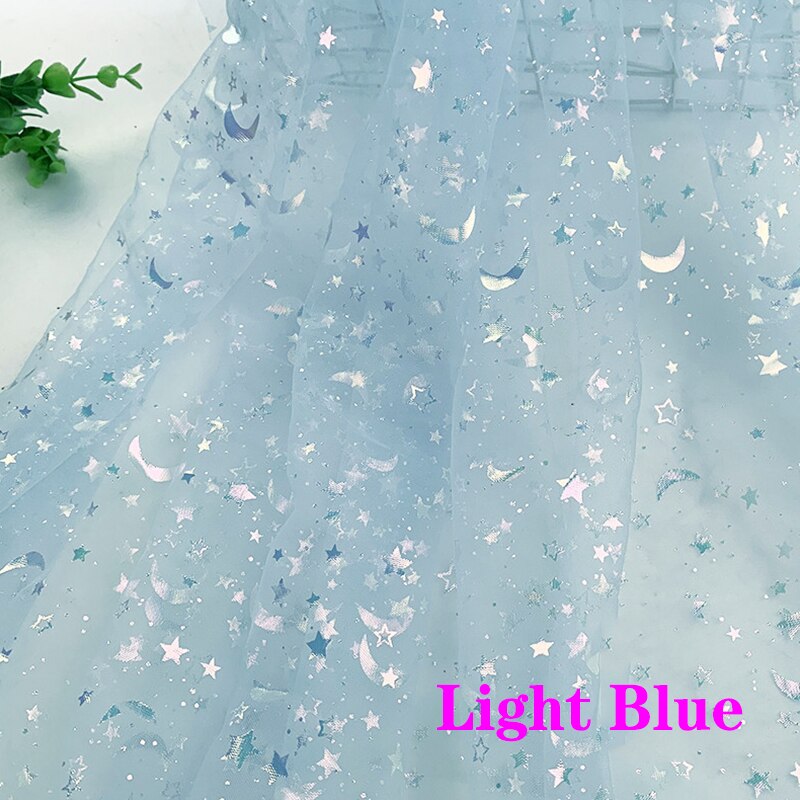 100x150cm Soft Tulle Fabric Iridescent Star & Moon Mesh