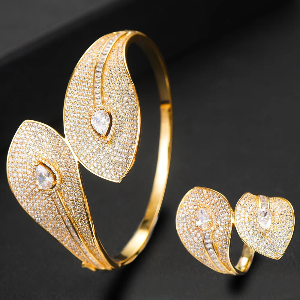 Spain Snake Leaf Bangle Ring Jewelry Set For Women