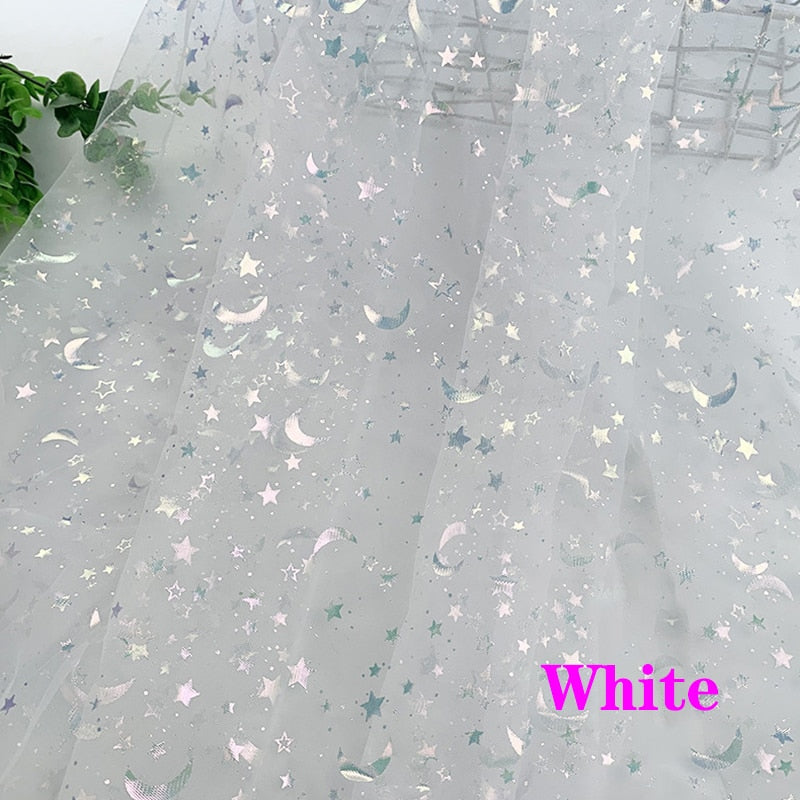 100x150cm Soft Tulle Fabric Iridescent Star & Moon Mesh