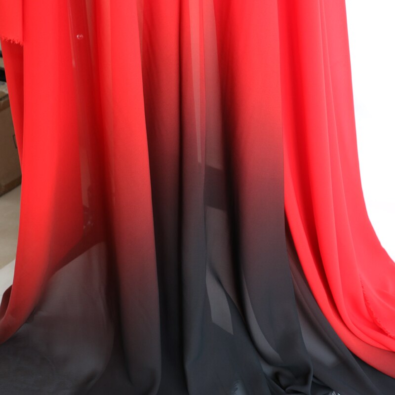 100d chiffon black red 2 tone material for dress