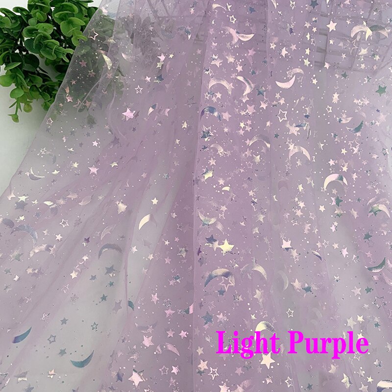 100x150cm Soft Tulle Fabric Iridescent Star & Moon Mesh
