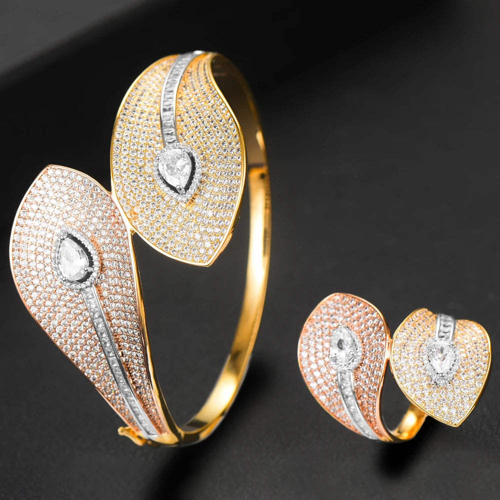 Spain Snake Leaf Bangle Ring Jewelry Set For Women