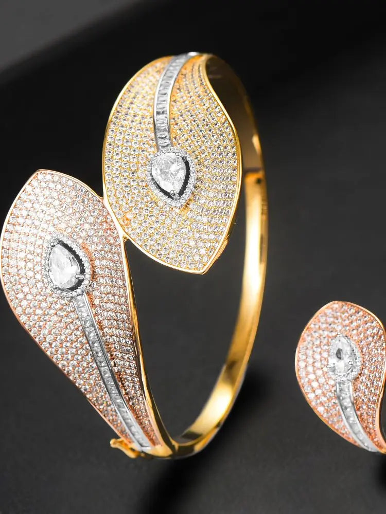 Spain Snake Leaf Bangle Ring Jewelry Set For Women