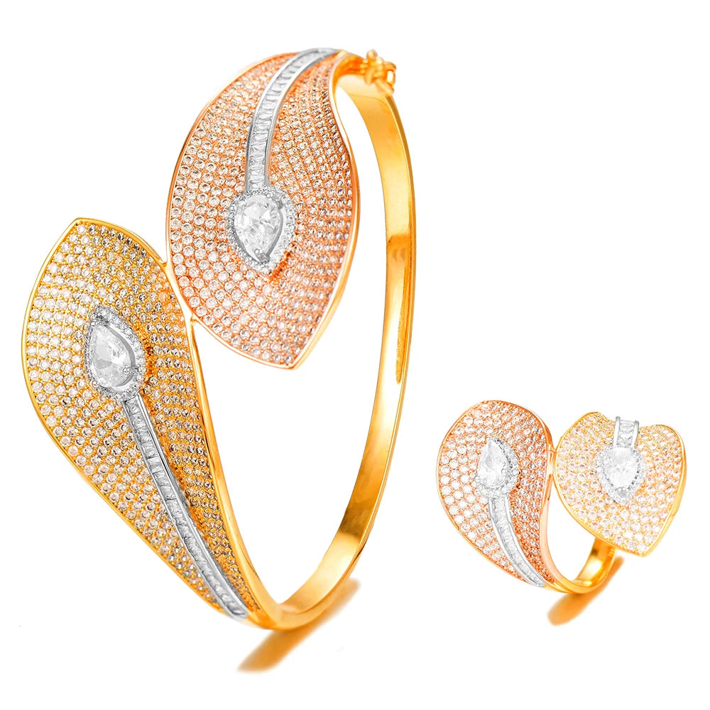 Spain Snake Leaf Bangle Ring Jewelry Set For Women