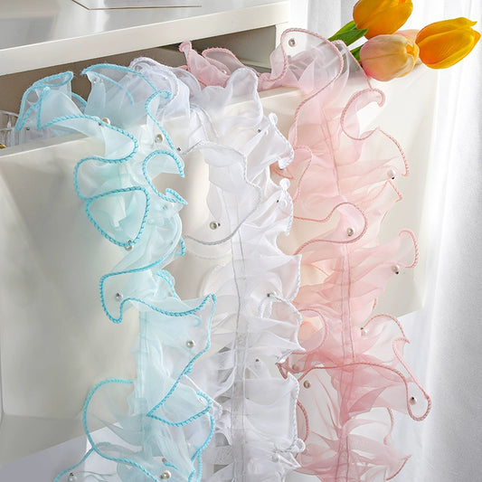 Snow Yarn Lace Ribbon With Shiny White Beads