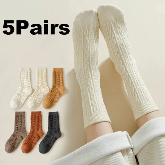 5 Pairs Cashmere Wool Socks: Women's Winter Thick Warm Japanese Style Socks