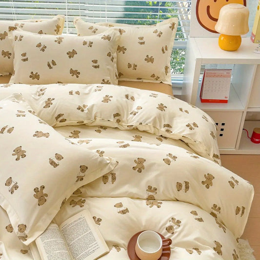 Cute No Filler Korean Style Duvet Cover with Pillowcase, Soft Bed Linen-No insert