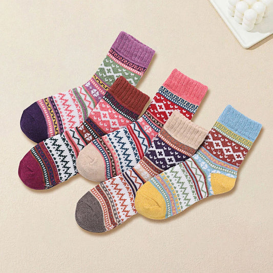 5 Pairs Wool Crew Socks, Ultra Soft Thick And Warm Casual Knit Vintage Fashion Dress Socks