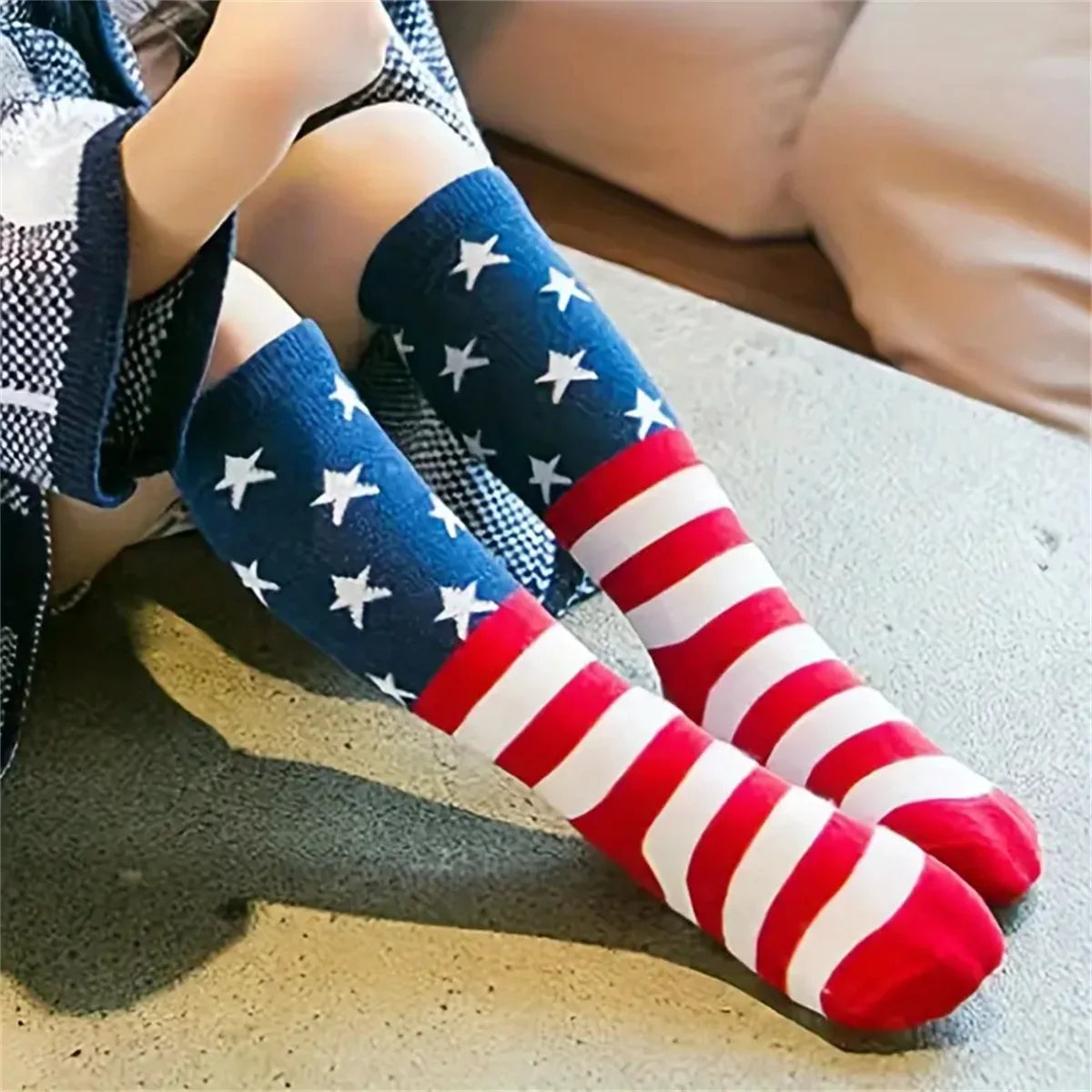 1 pair of star & stripes long socks for boys and girls