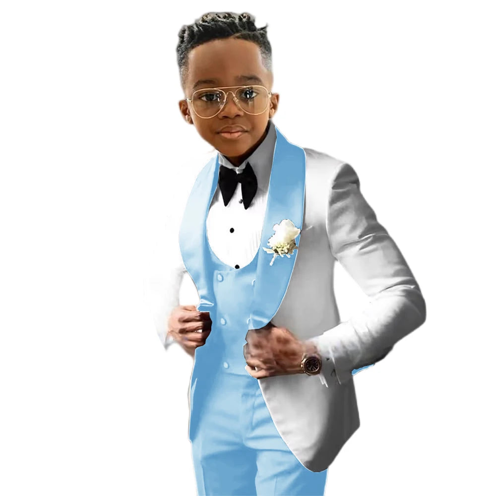 Wedding Tuxedo 3 Piece Jacket, Pants & Vest For Boys