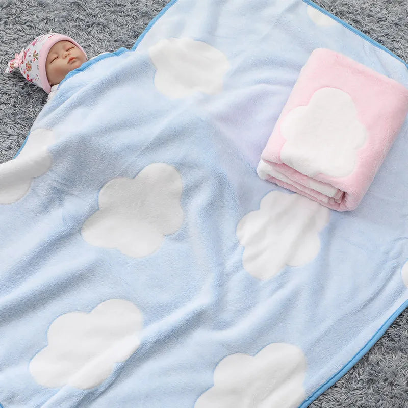 Newborn 3D Clouds Print Flannel Baby Blanket